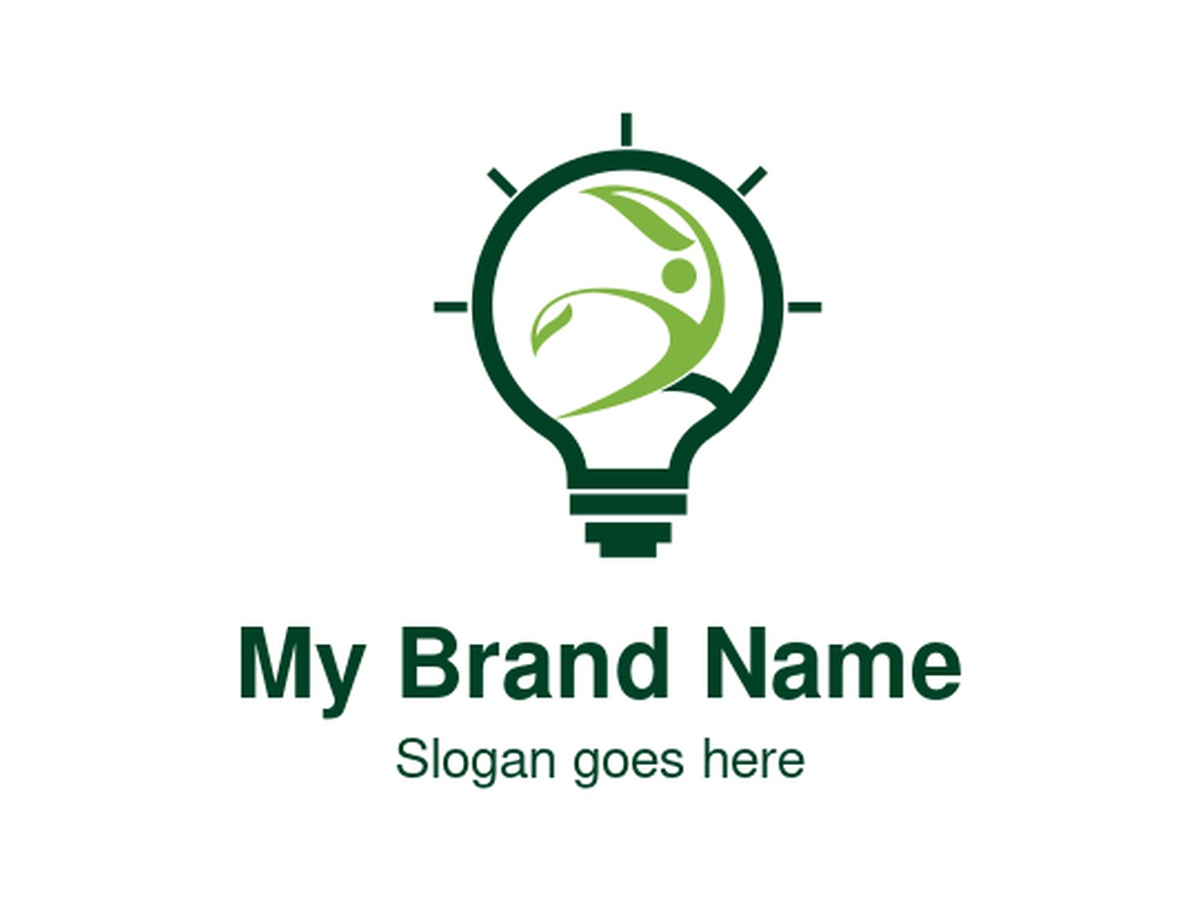 Green Light Bulb with Active Human and Leaf Logo for Innovative Health and Eco-Friendly Wellness Solutions